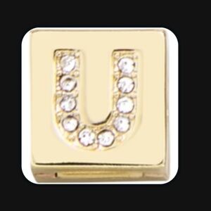 BaubleBar Gold Initial Charm with Crystals Square Hinge Letter Bead - U